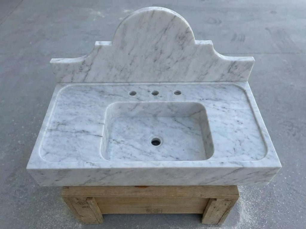 Handcarved Carrara marble floating vanity sink by Marblyart, custom made to order — photo 12 of 15