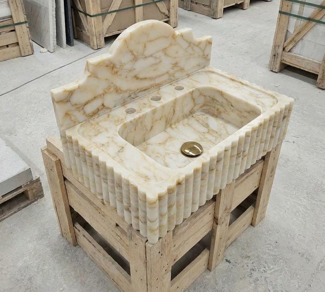 Handcarved natural marble marble floating vanity sink by Marblyart, custom made to order — photo 8 of 10