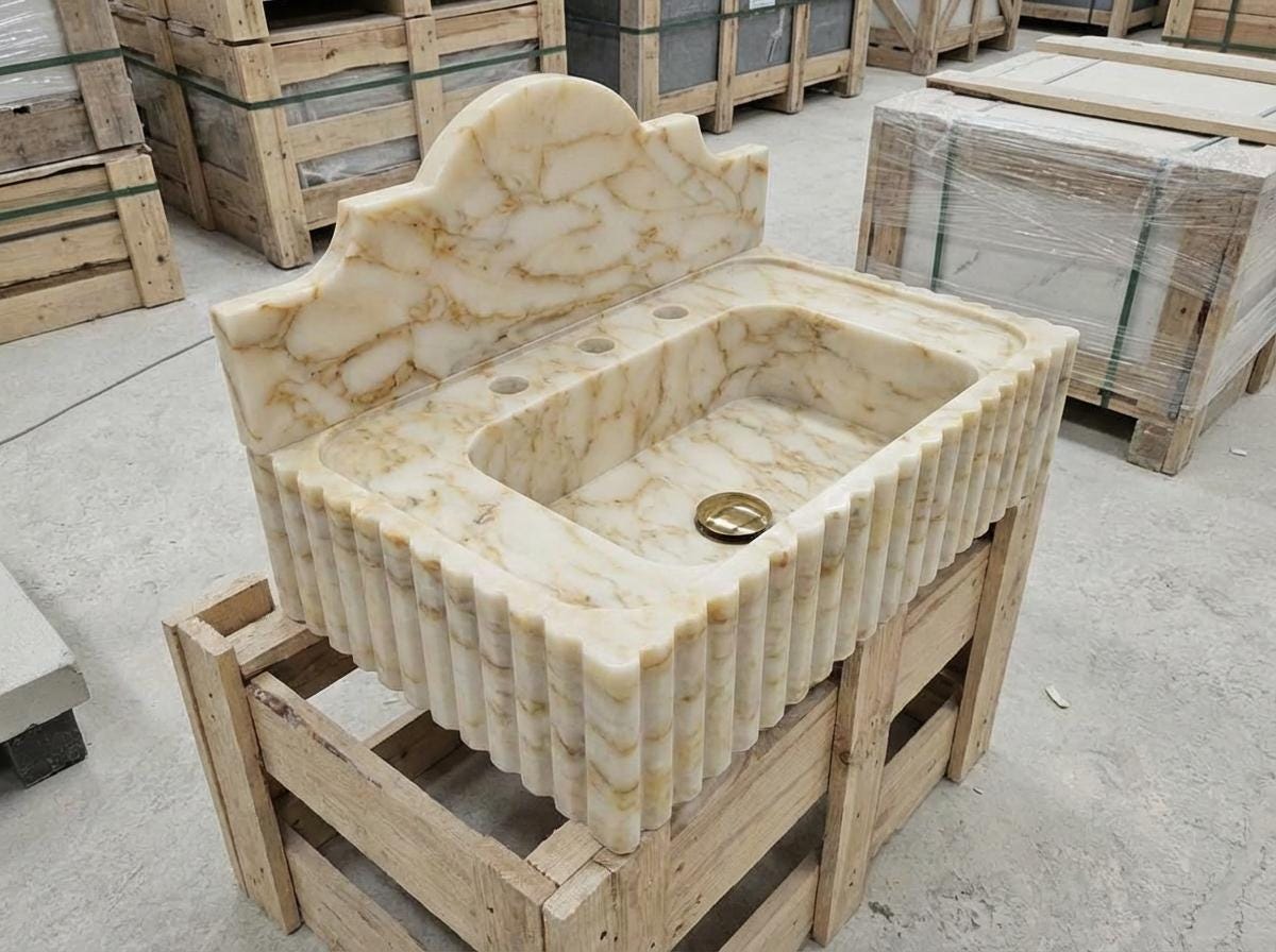 Handcarved natural marble marble floating vanity sink by Marblyart, custom made to order — photo 6 of 10