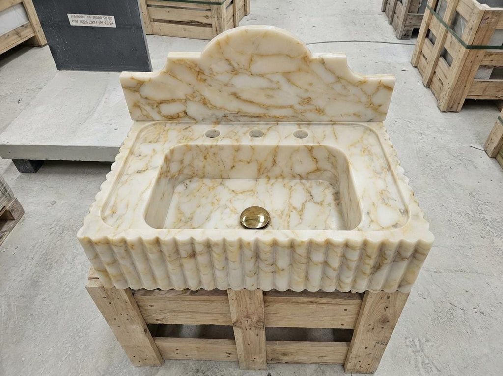 Handcarved natural marble marble floating vanity sink by Marblyart, custom made to order — photo 9 of 10