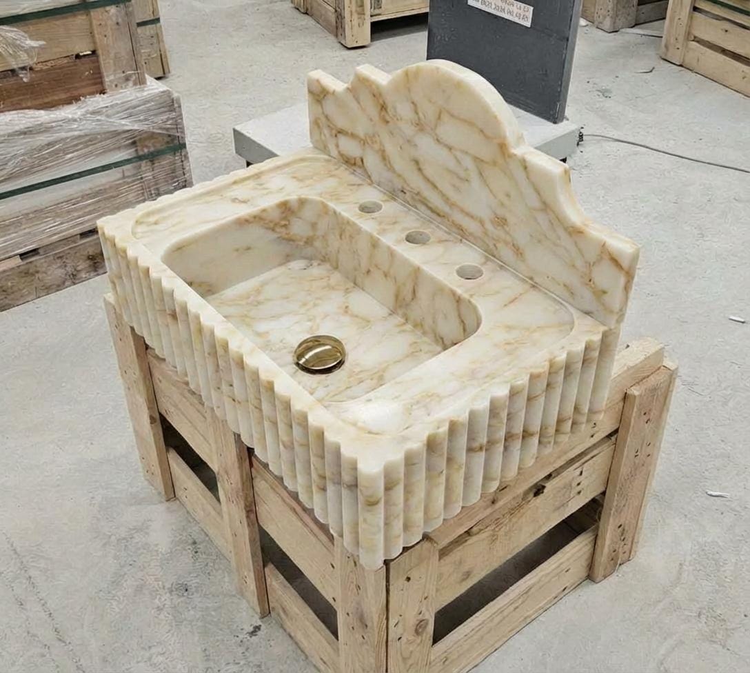 Handcarved natural marble marble floating vanity sink by Marblyart, custom made to order — photo 10 of 10