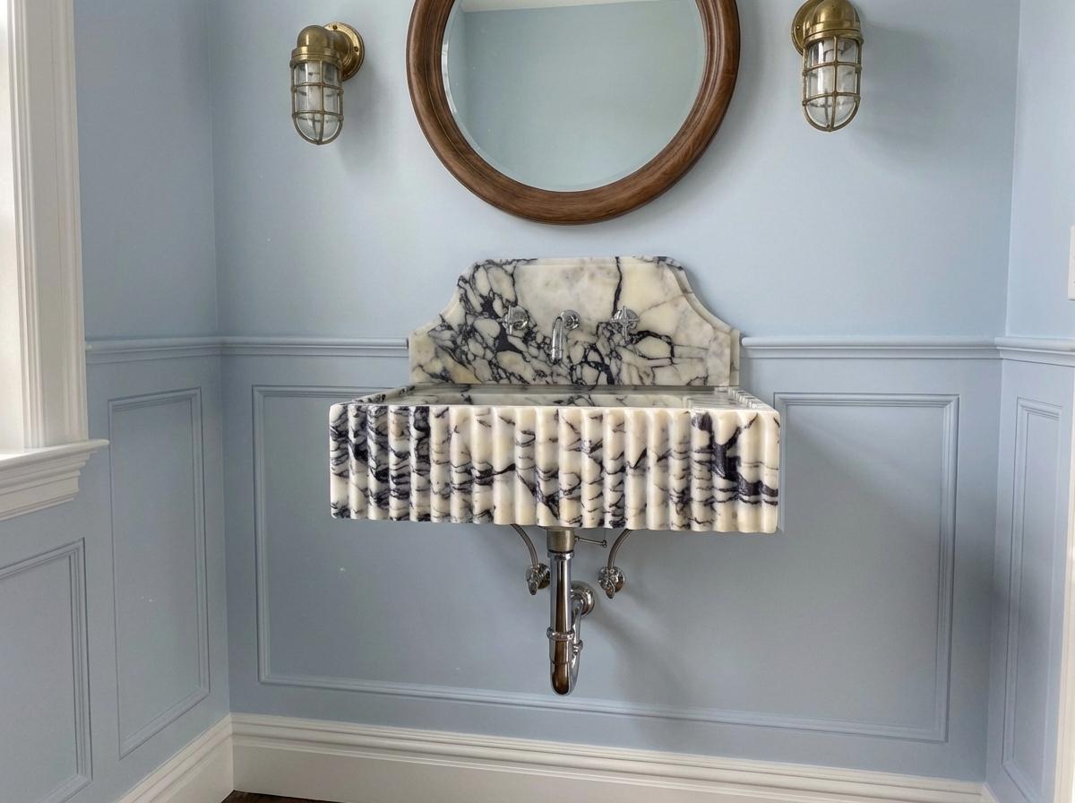 Handcarved natural marble marble floating vanity sink by Marblyart, custom made to order — photo 3 of 12