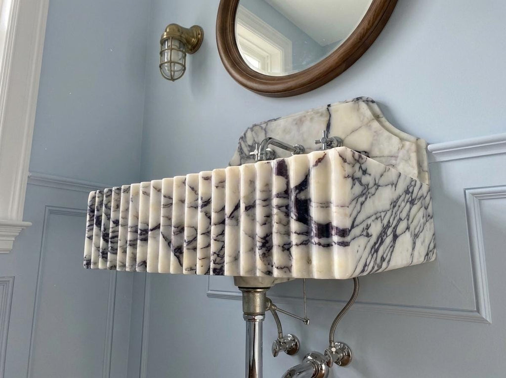 Handcarved natural marble marble floating vanity sink by Marblyart, custom made to order — photo 5 of 12