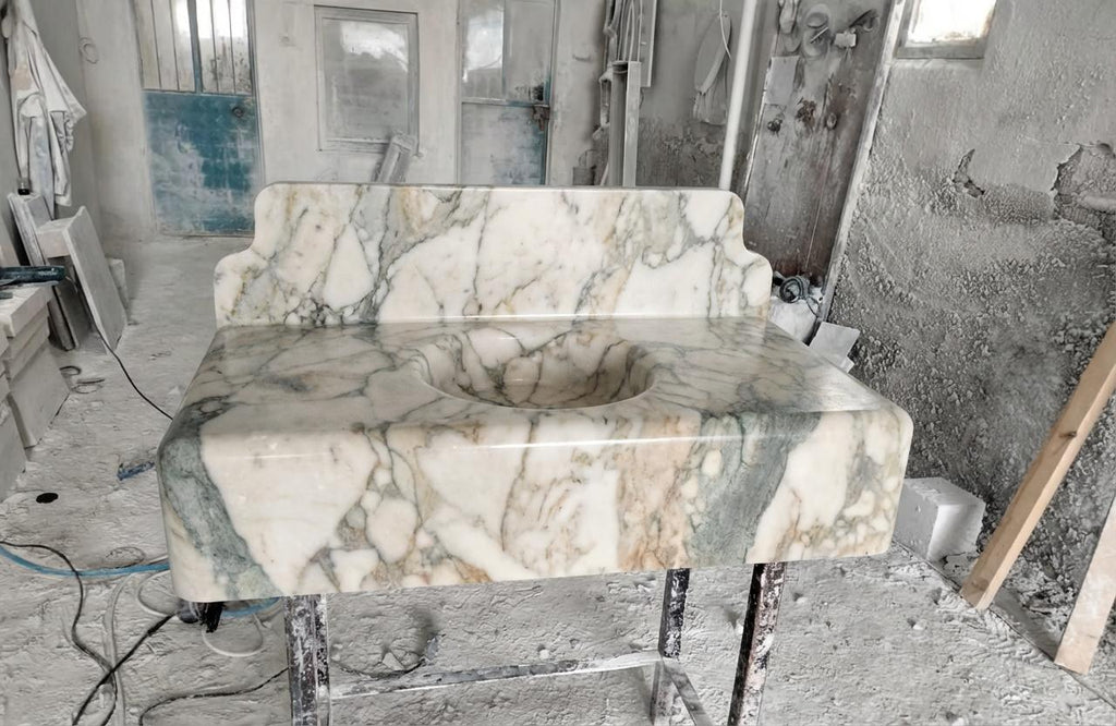 Handcarved natural marble marble floating vanity sink by Marblyart, custom made to order — photo 15 of 15