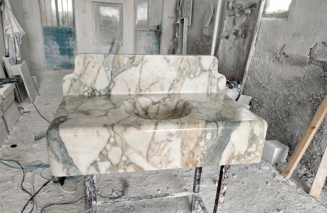 Handcarved natural marble marble floating vanity sink by Marblyart, custom made to order — photo 15 of 15