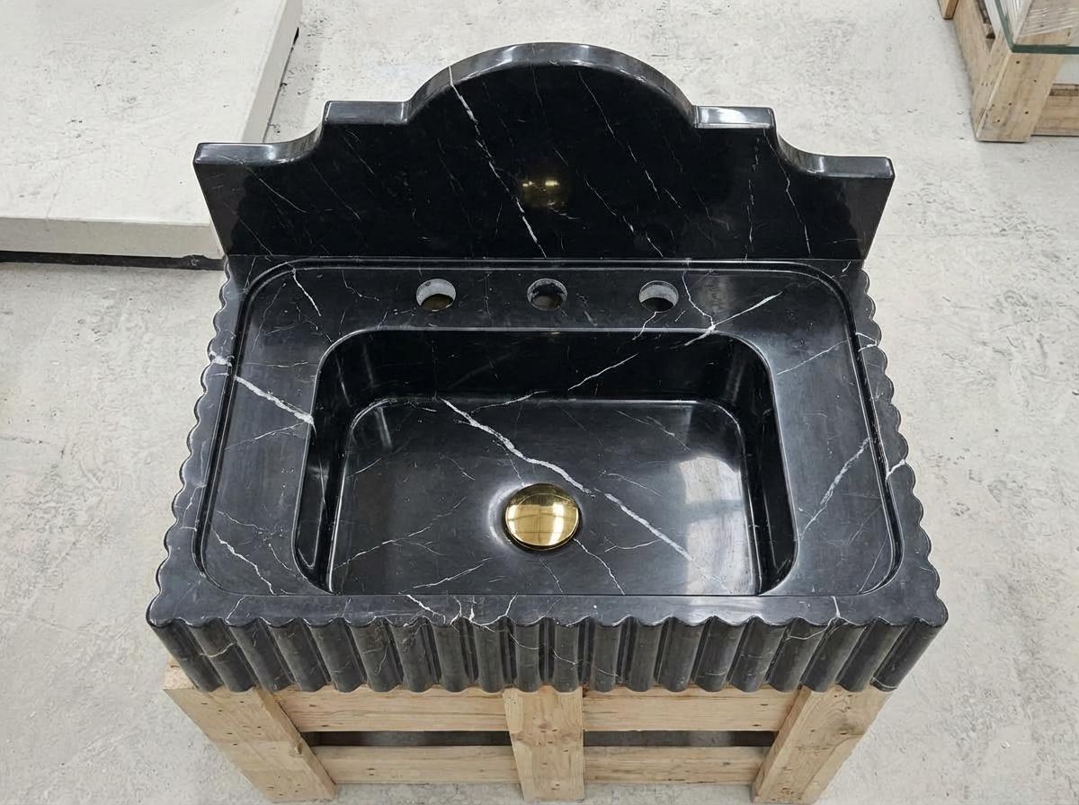 Handcarved natural marble marble floating vanity sink by Marblyart, custom made to order — photo 7 of 11