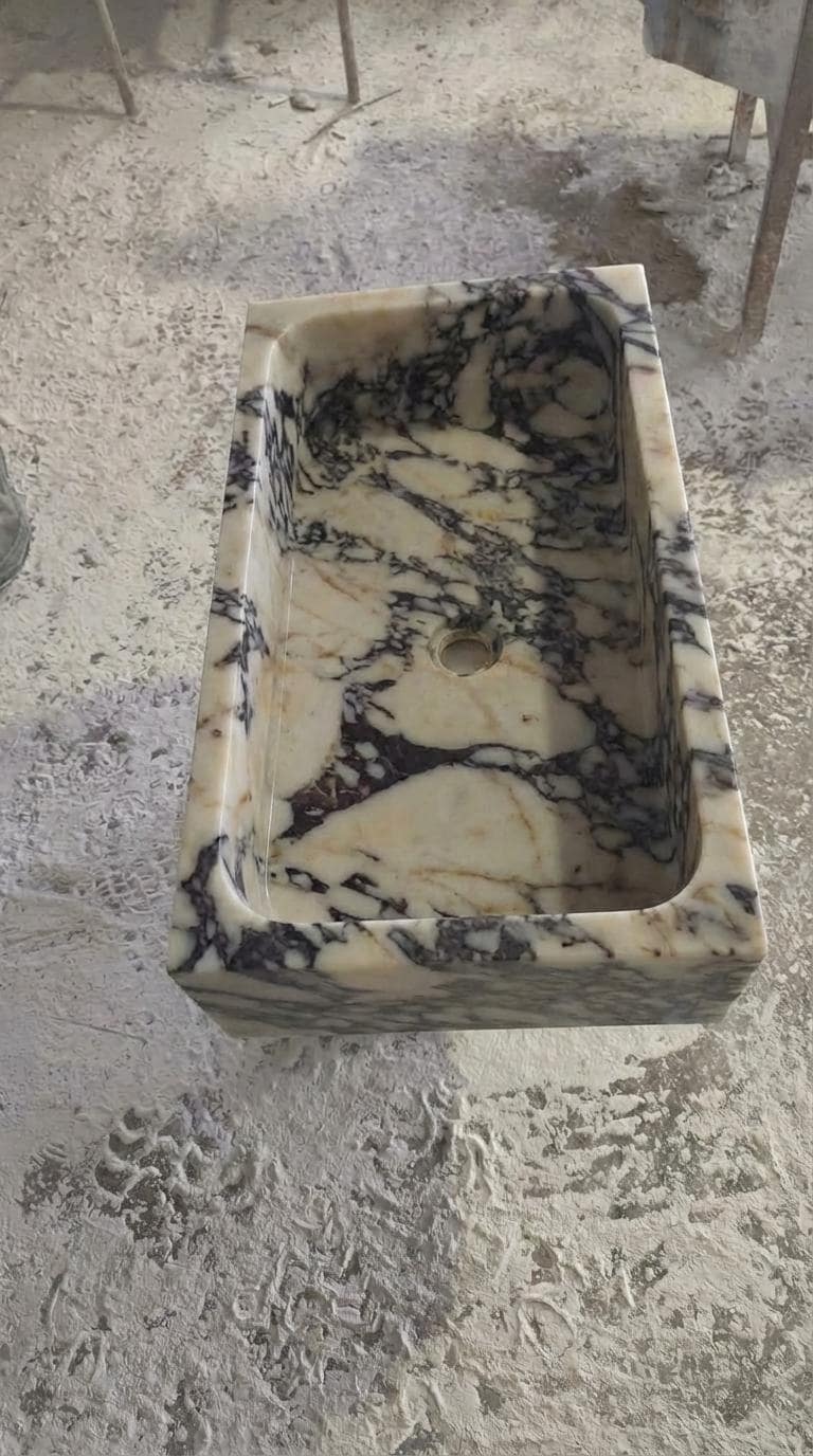 Handcarved Calacatta Viola marble vessel sink by Marblyart, custom made to order — photo 4 of 13