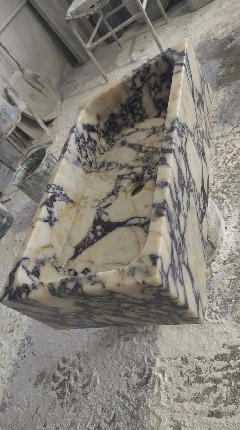 Handcarved Calacatta Viola marble vessel sink by Marblyart, custom made to order — photo 11 of 13