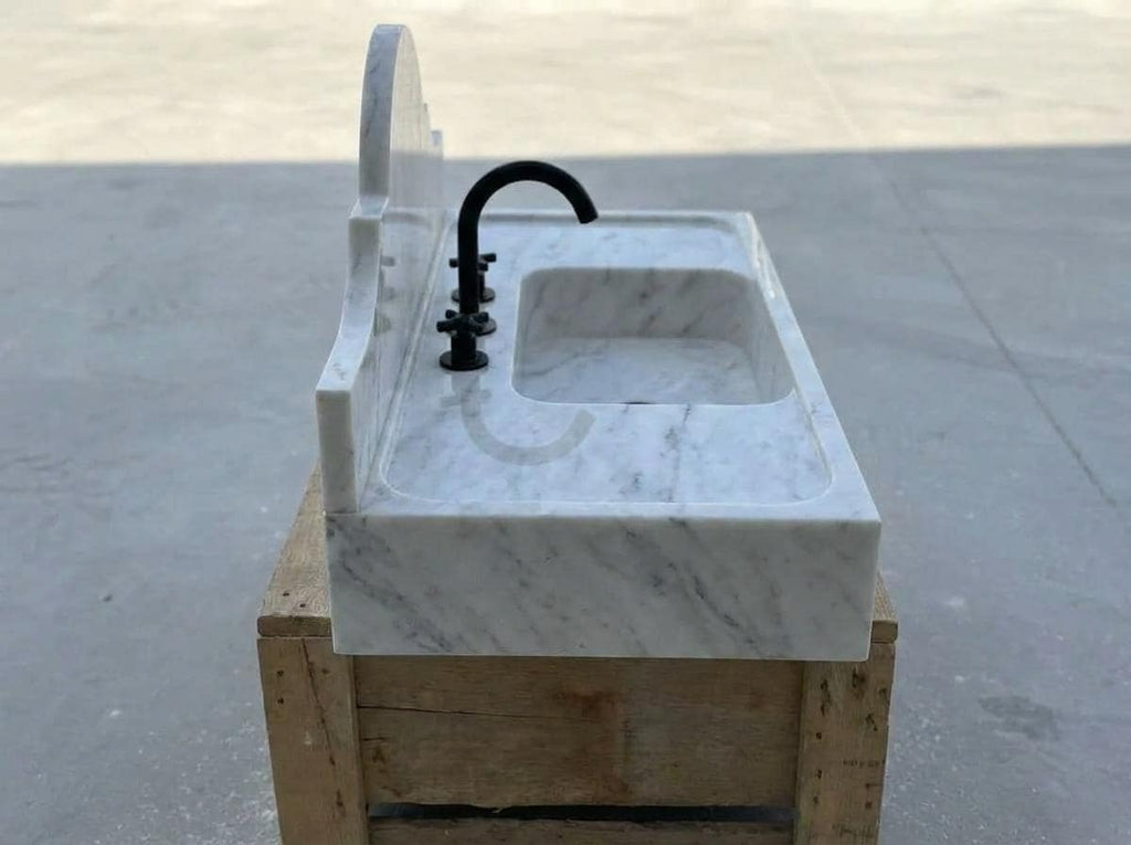 Handcarved Carrara marble floating vanity sink by Marblyart, custom made to order — photo 9 of 15