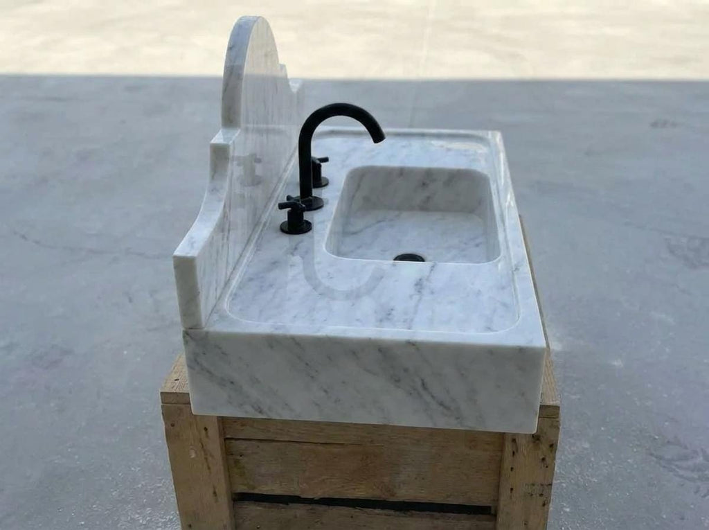 Handcarved Carrara marble floating vanity sink by Marblyart, custom made to order — photo 5 of 15