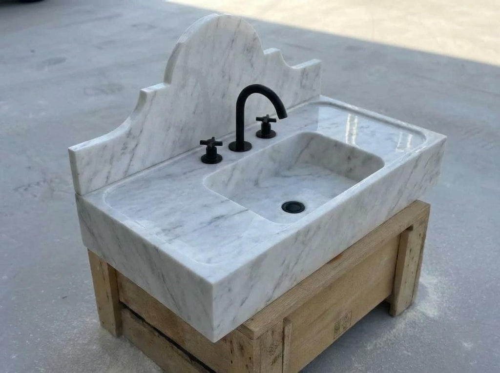 Handcarved Carrara marble floating vanity sink by Marblyart, custom made to order — photo 7 of 15