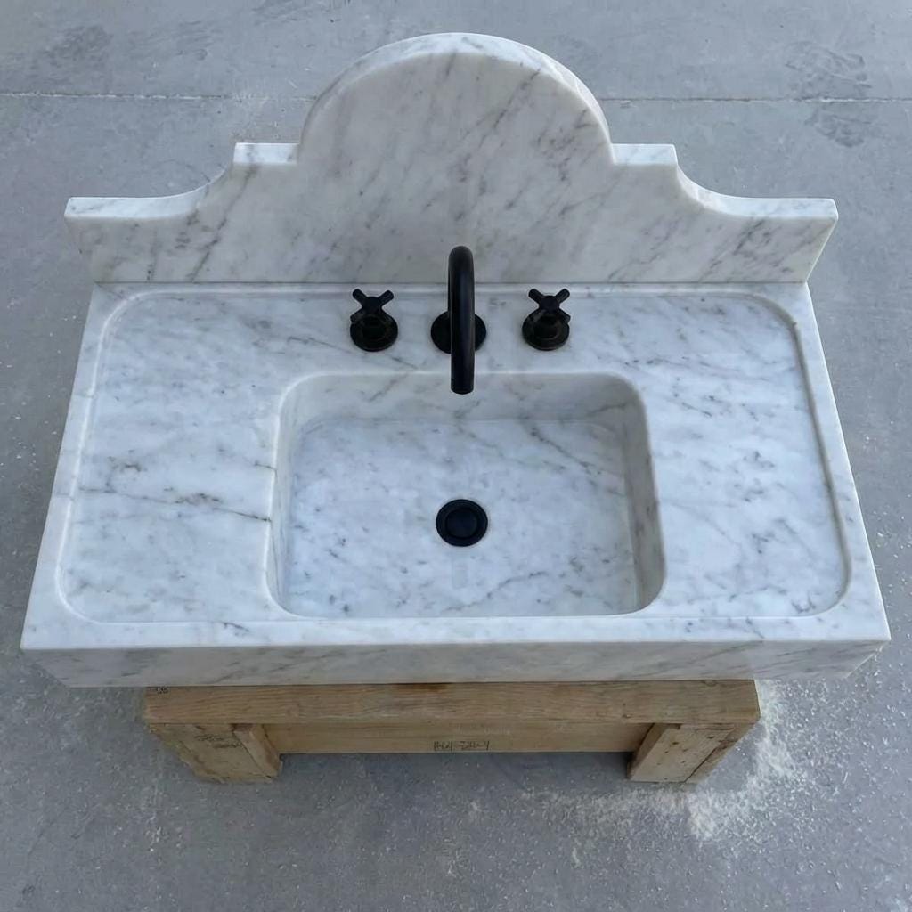 Handcarved Carrara marble floating vanity sink by Marblyart, custom made to order — photo 6 of 15