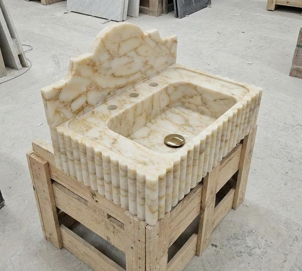 Handcarved natural marble marble floating vanity sink by Marblyart, custom made to order — photo 3 of 10