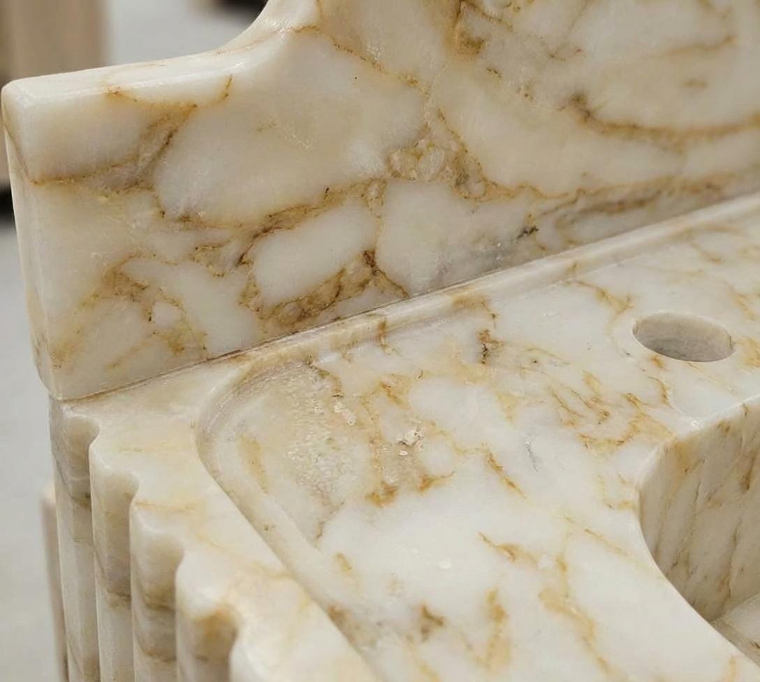 Handcarved natural marble marble floating vanity sink by Marblyart, custom made to order — photo 4 of 10