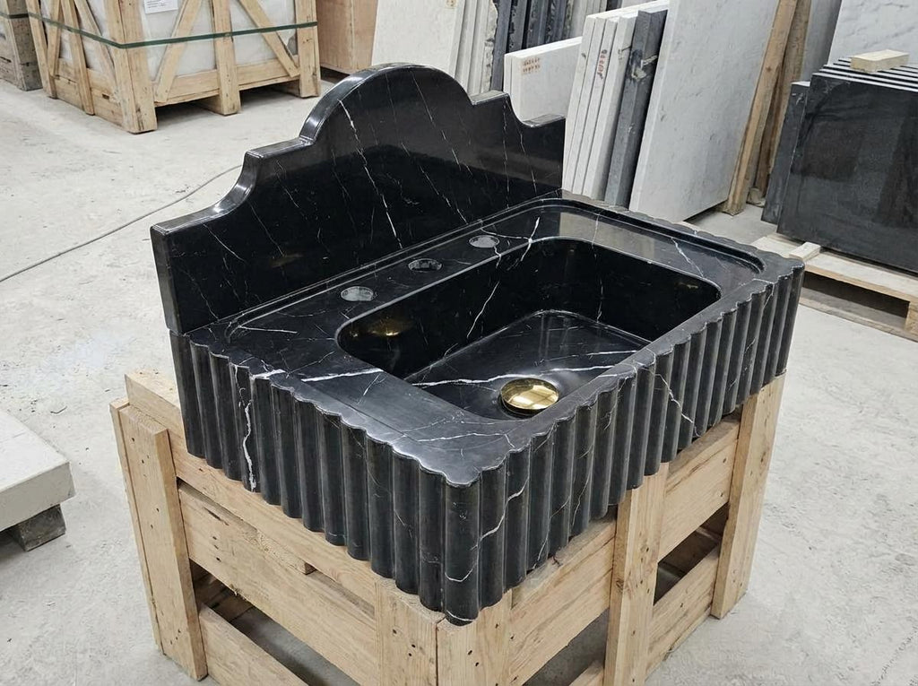 Handcarved natural marble marble floating vanity sink by Marblyart, custom made to order — photo 3 of 11