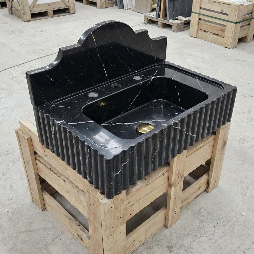 Handcarved natural marble marble floating vanity sink by Marblyart, custom made to order — photo 8 of 11