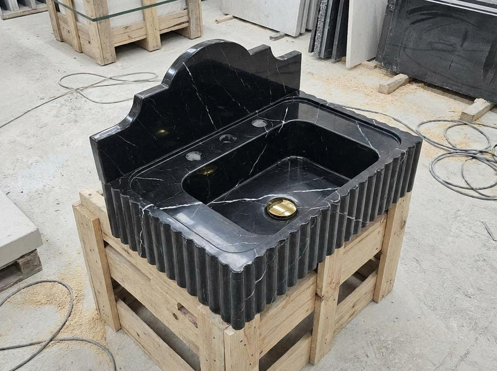 Handcarved natural marble marble floating vanity sink by Marblyart, custom made to order — photo 9 of 11
