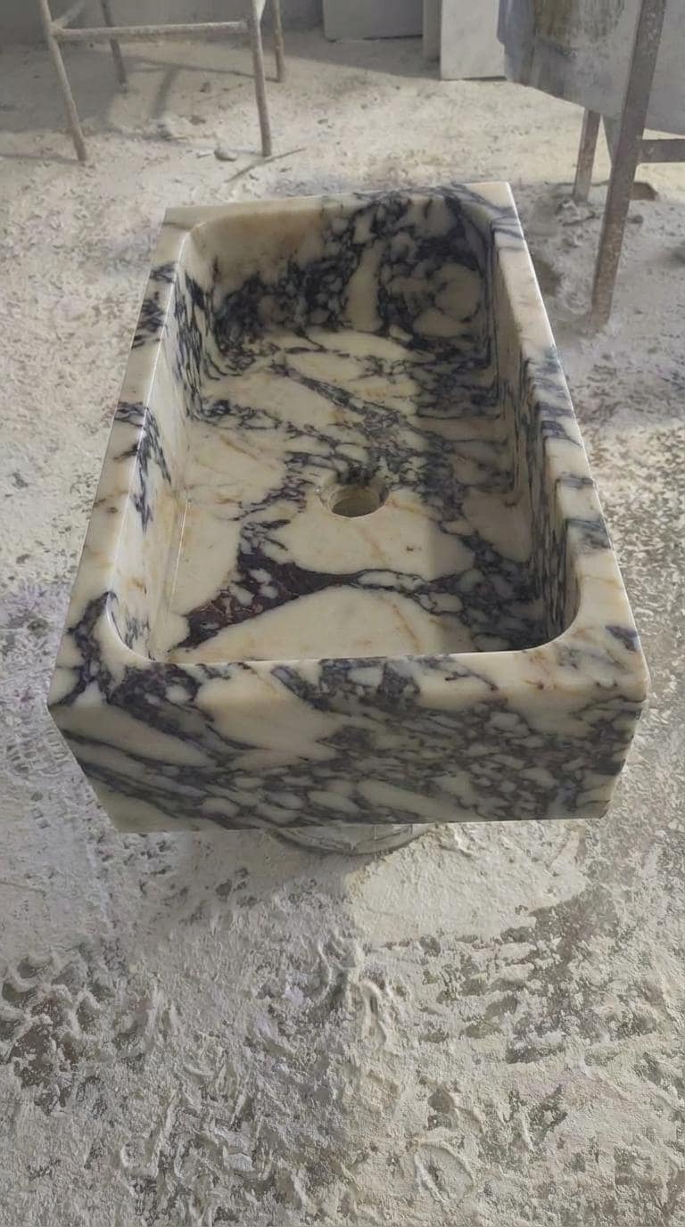 Handcarved Calacatta Viola marble vessel sink by Marblyart, custom made to order — photo 7 of 13