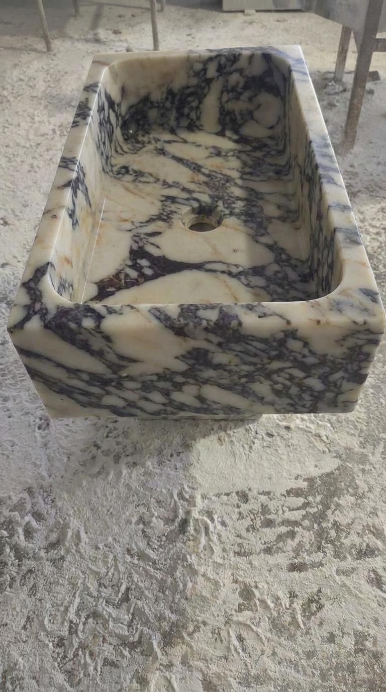 Handcarved Calacatta Viola marble vessel sink by Marblyart, custom made to order — photo 6 of 13