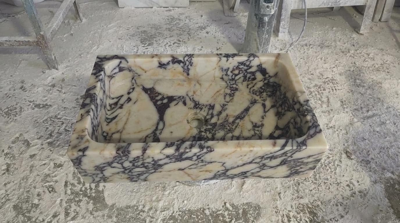 Handcarved Calacatta Viola marble vessel sink by Marblyart, custom made to order — photo 2 of 13