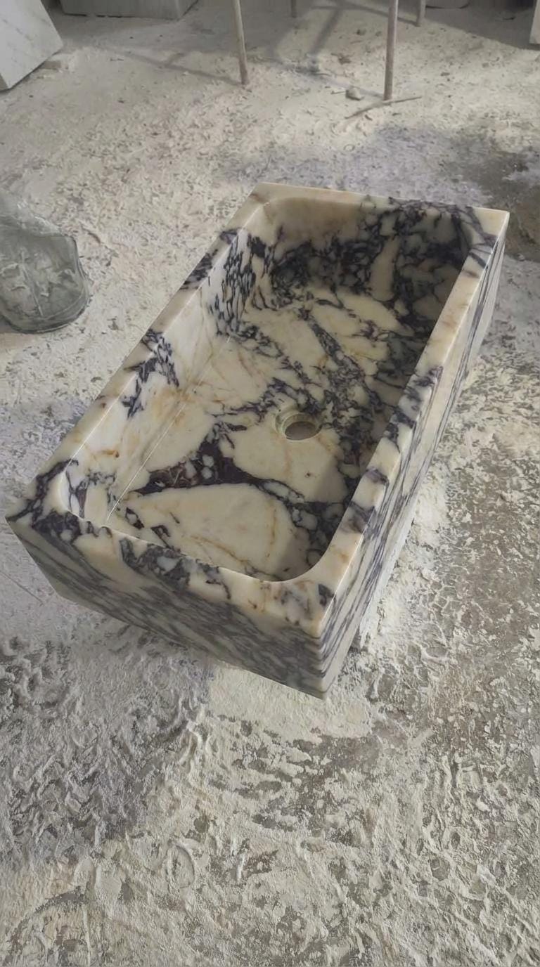 Handcarved Calacatta Viola marble vessel sink by Marblyart, custom made to order — photo 5 of 13
