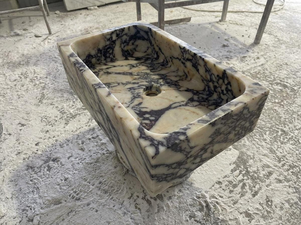 Handcarved Calacatta Viola marble vessel sink by Marblyart, custom made to order — photo 8 of 13