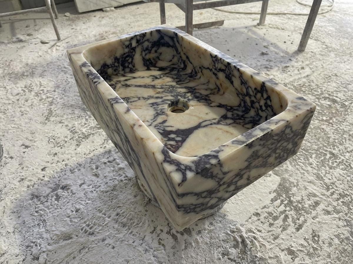 Handcarved Calacatta Viola marble vessel sink by Marblyart, custom made to order — photo 8 of 13