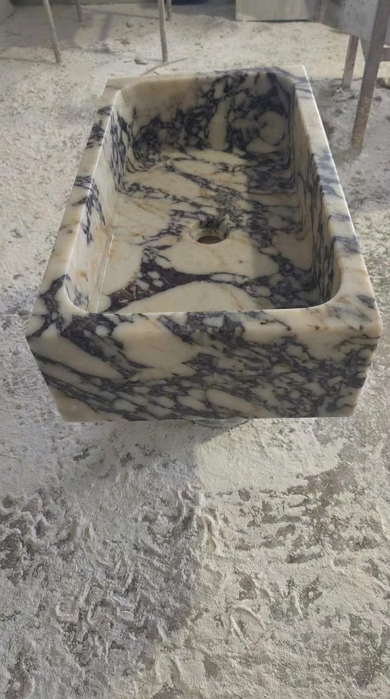 Handcarved Calacatta Viola marble vessel sink by Marblyart, custom made to order — photo 10 of 13