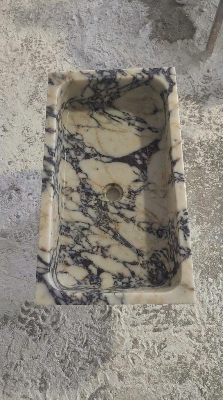 Handcarved Calacatta Viola marble vessel sink by Marblyart, custom made to order — photo 9 of 13