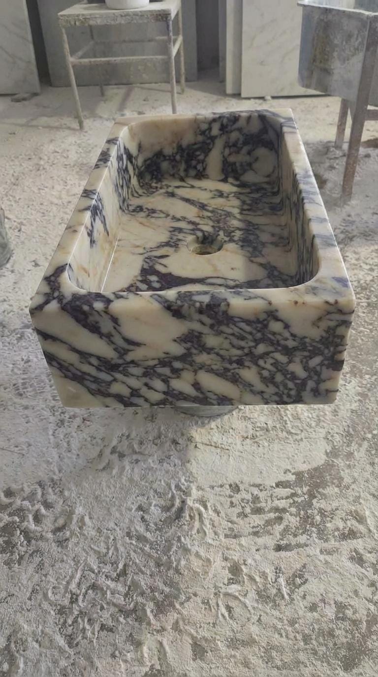 Handcarved Calacatta Viola marble vessel sink by Marblyart, custom made to order — photo 12 of 13