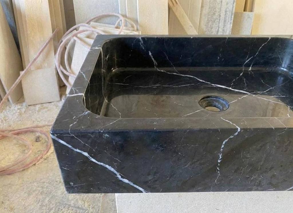 Handcarved Nero Marquina marble vessel sink by Marblyart, custom made to order — photo 3 of 13