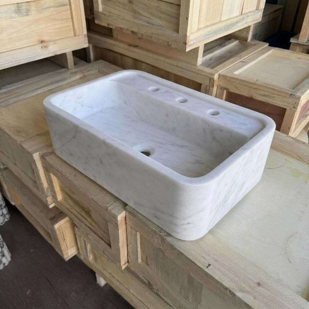 Handcarved Carrara marble vessel sink by Marblyart, custom made to order — photo 6 of 13