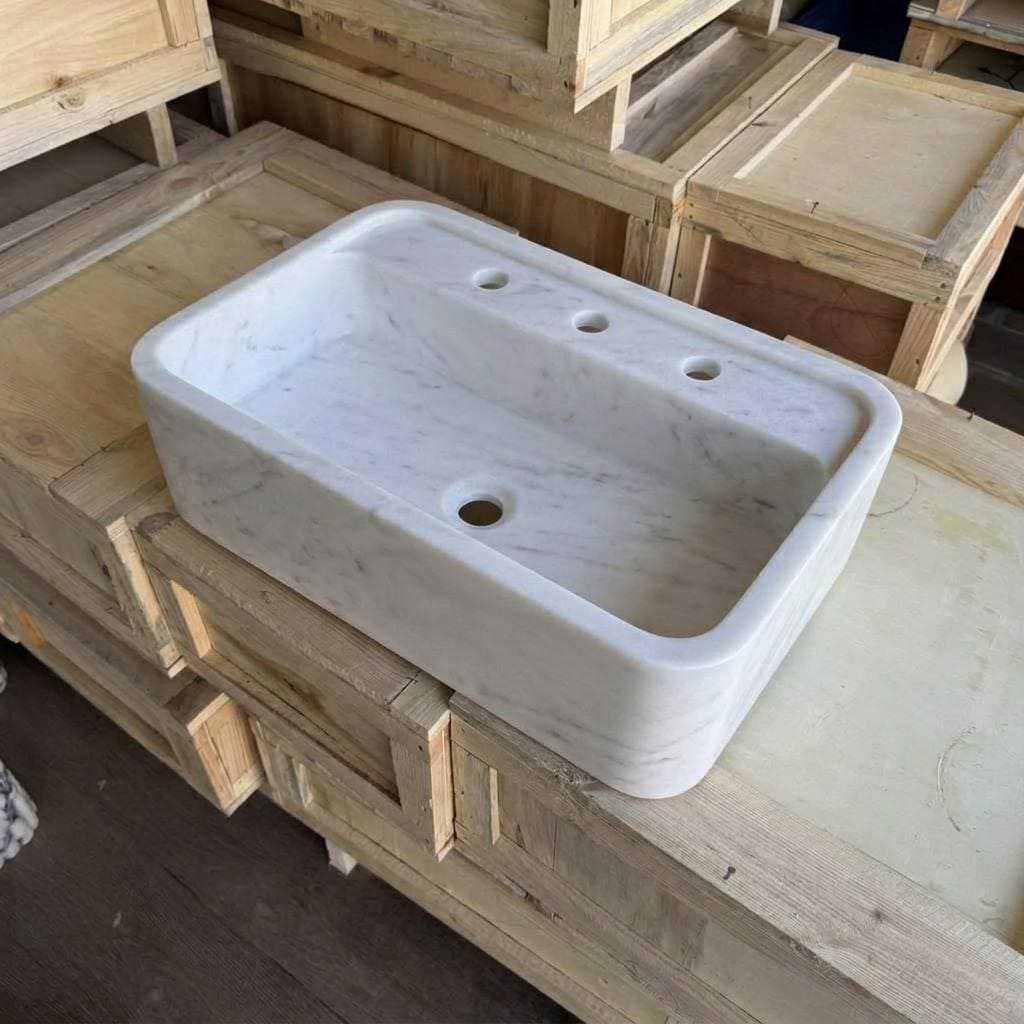 Handcarved Carrara marble vessel sink by Marblyart, custom made to order — photo 1 of 13