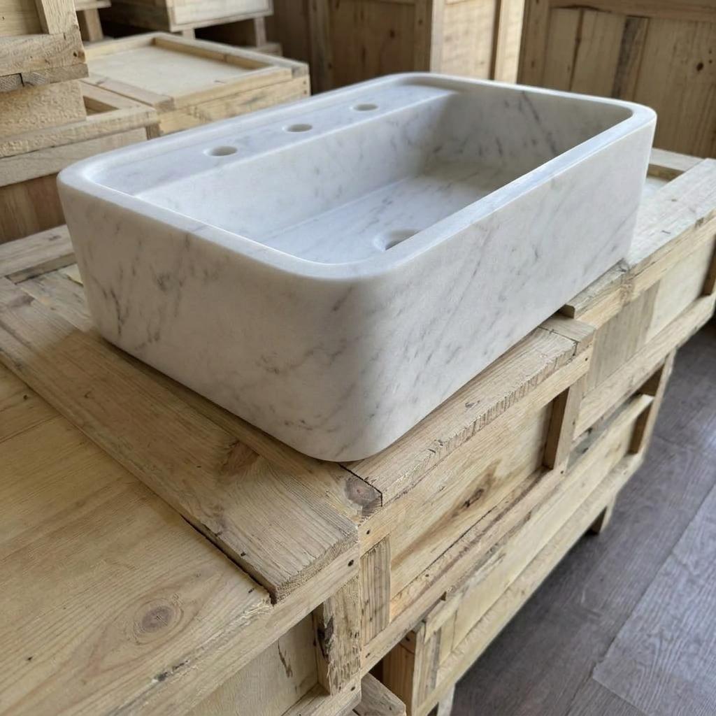 Handcarved Carrara marble vessel sink by Marblyart, custom made to order — photo 7 of 13