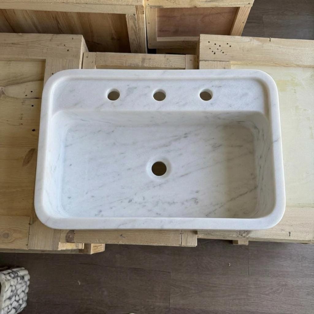 Handcarved Carrara marble vessel sink by Marblyart, custom made to order — photo 13 of 13