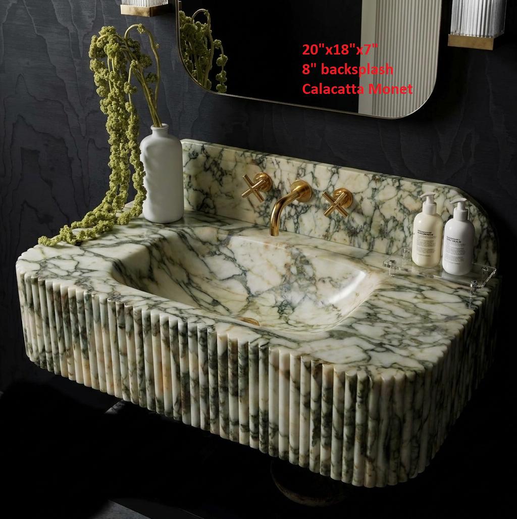 Handcarved Calacatta Viola marble custom size sink by Marblyart, made to order — photo 13 of 19