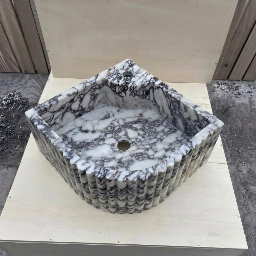 Calacatta Viola Marble fluted vessel sink — full wide shot (photo 15)