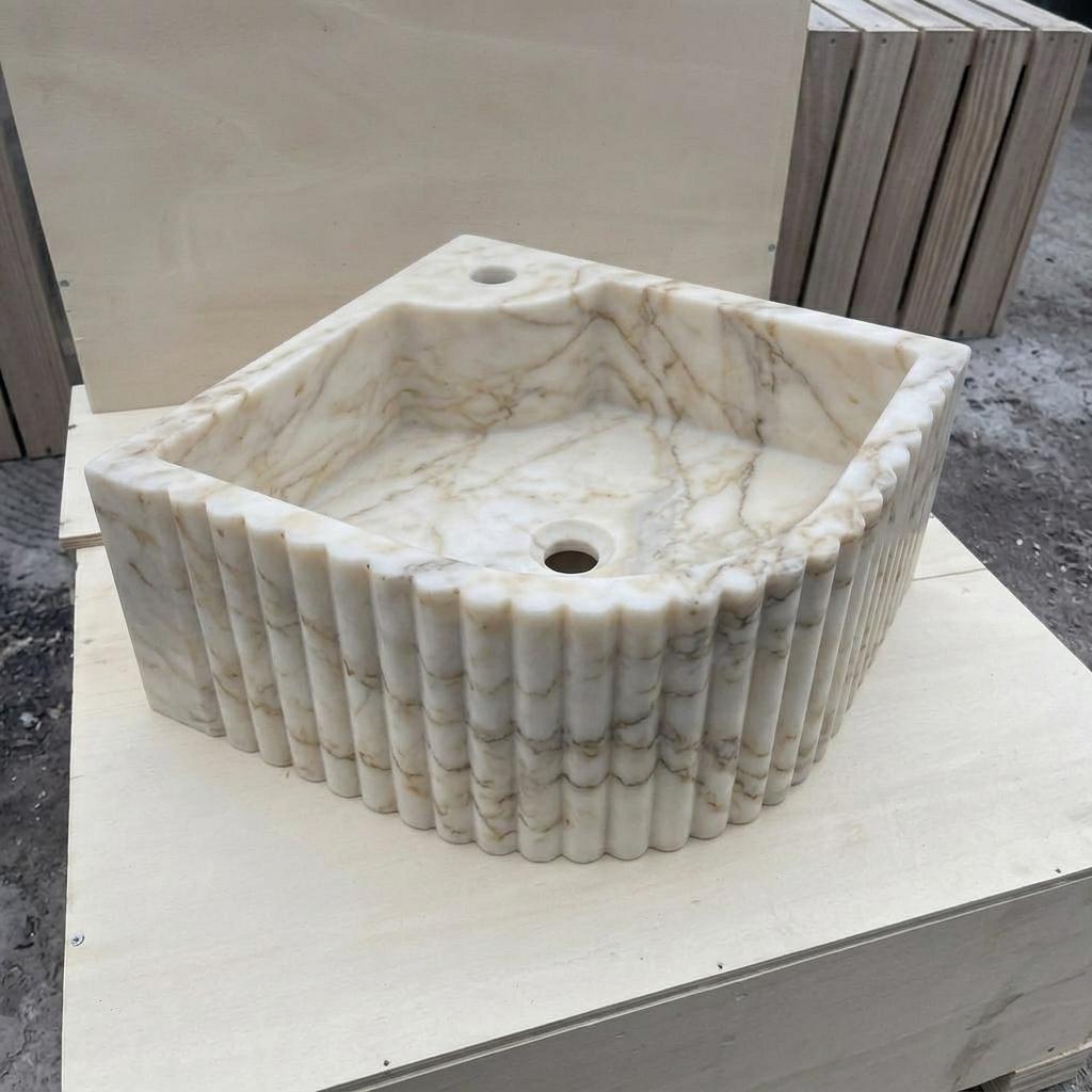 Calacatta Gold Marble fluted vessel sink — product photograph (photo 15)