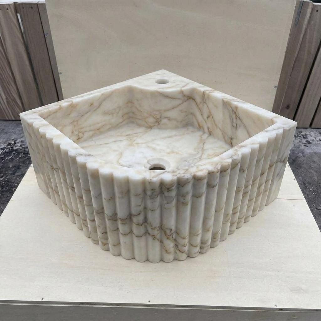 Calacatta Gold Marble fluted vessel sink — product photograph (photo 16)