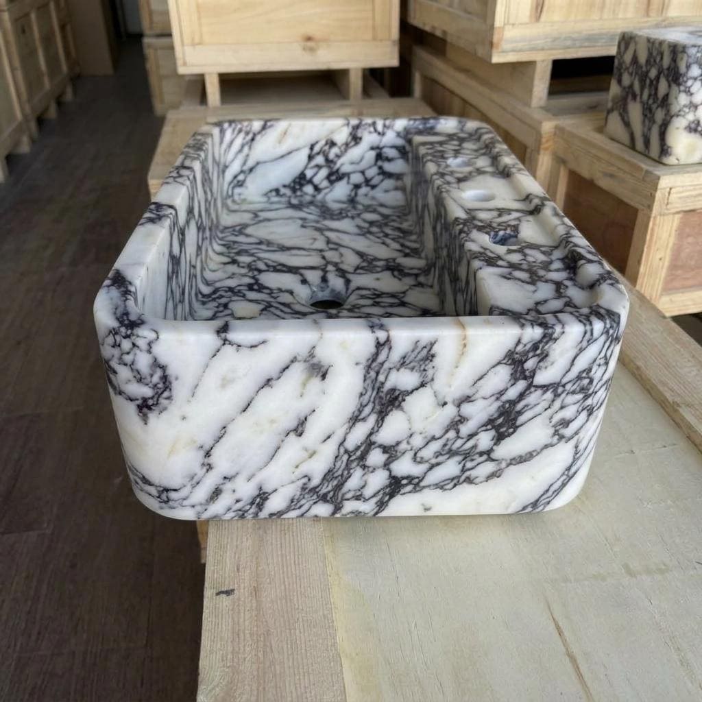 Calacatta Viola Marble square vessel sink — front view (photo 9)