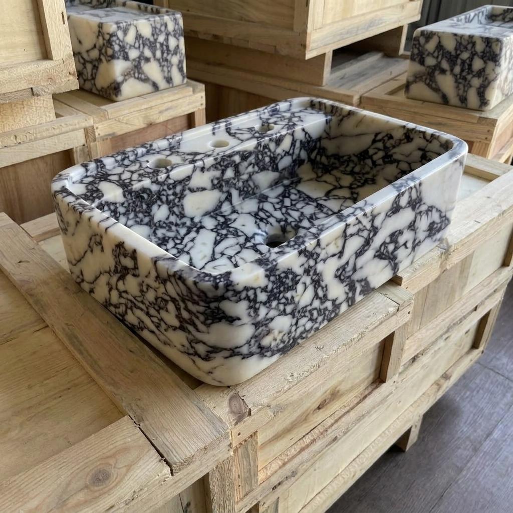 Calacatta Viola Marble square vessel sink — product photograph (photo 12)