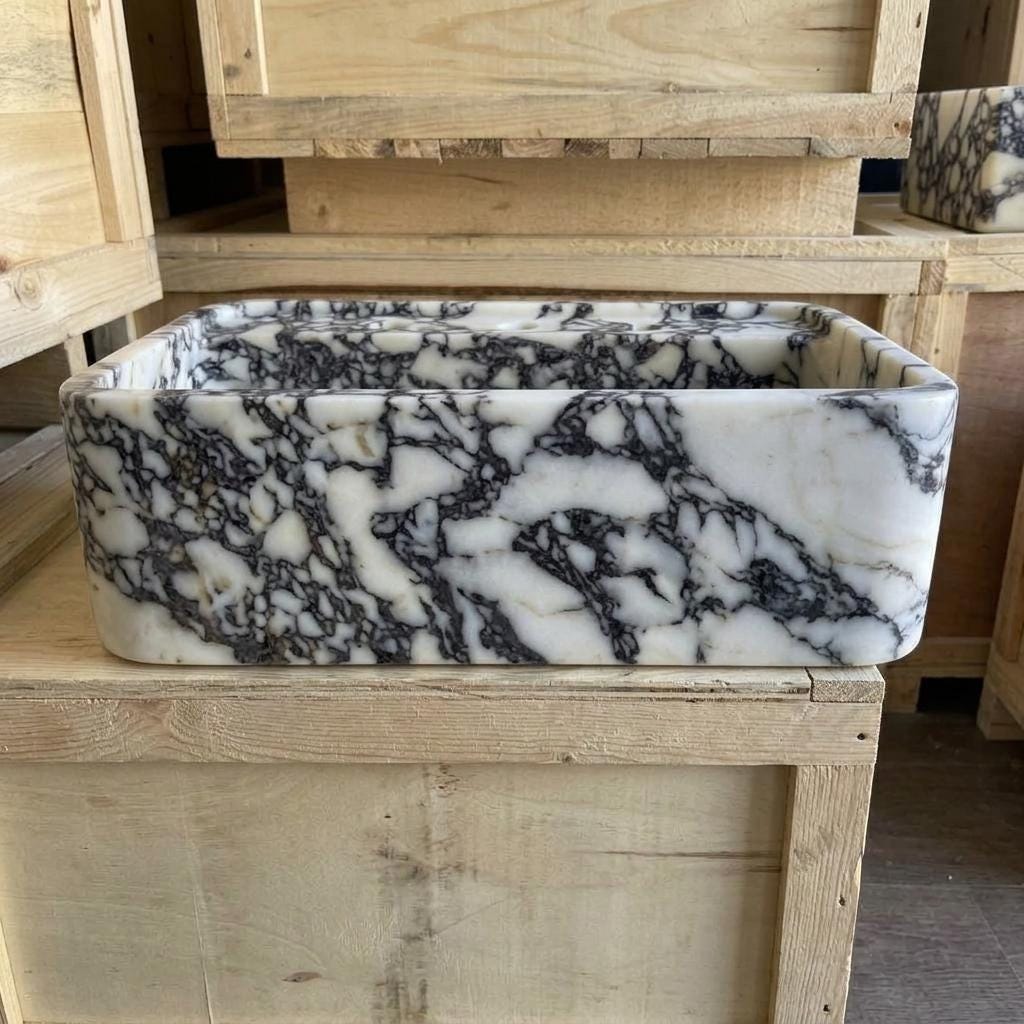Calacatta Viola Marble square vessel sink — eye-level view (photo 15)