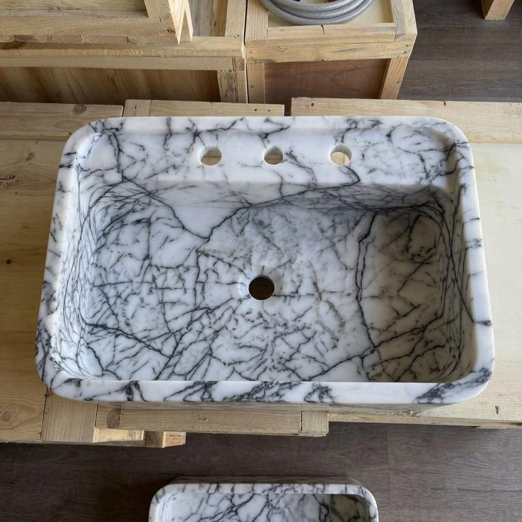 Lilac Marble square vessel sink — bird's eye view (photo 12)