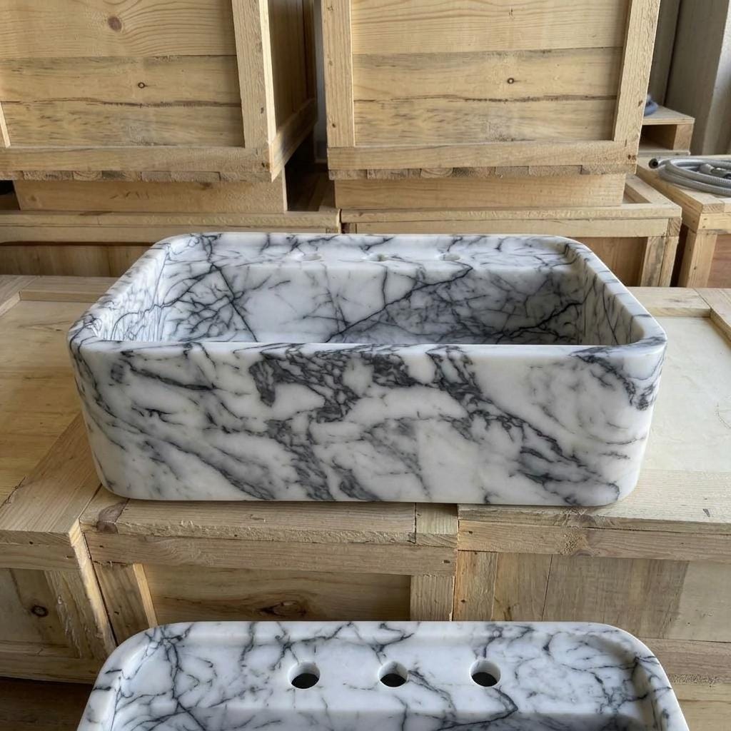 Lilac Marble square vessel sink — eye-level view (photo 13)