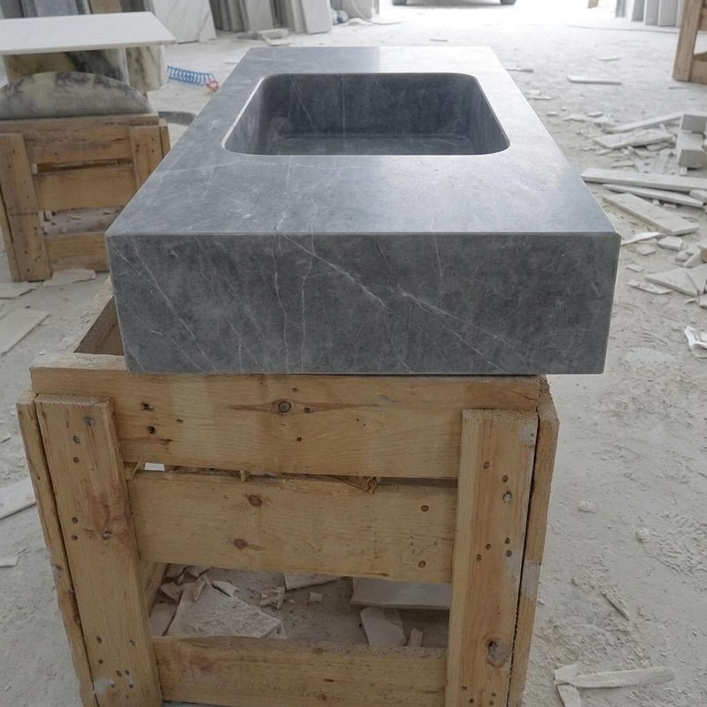 Thundra Gray Marble square vessel sink — right side view (photo 4)