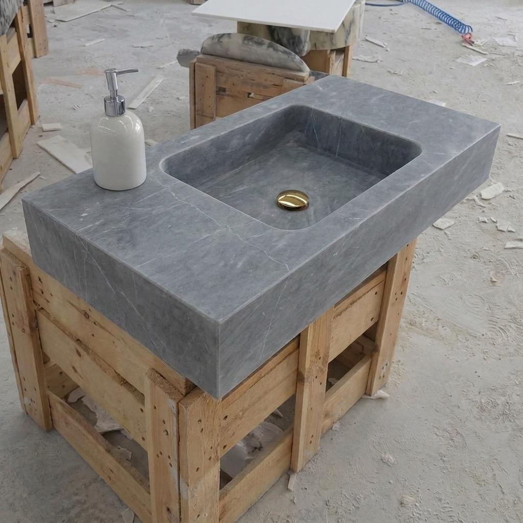 Thundra Gray Marble square vessel sink — product photograph (photo 17)