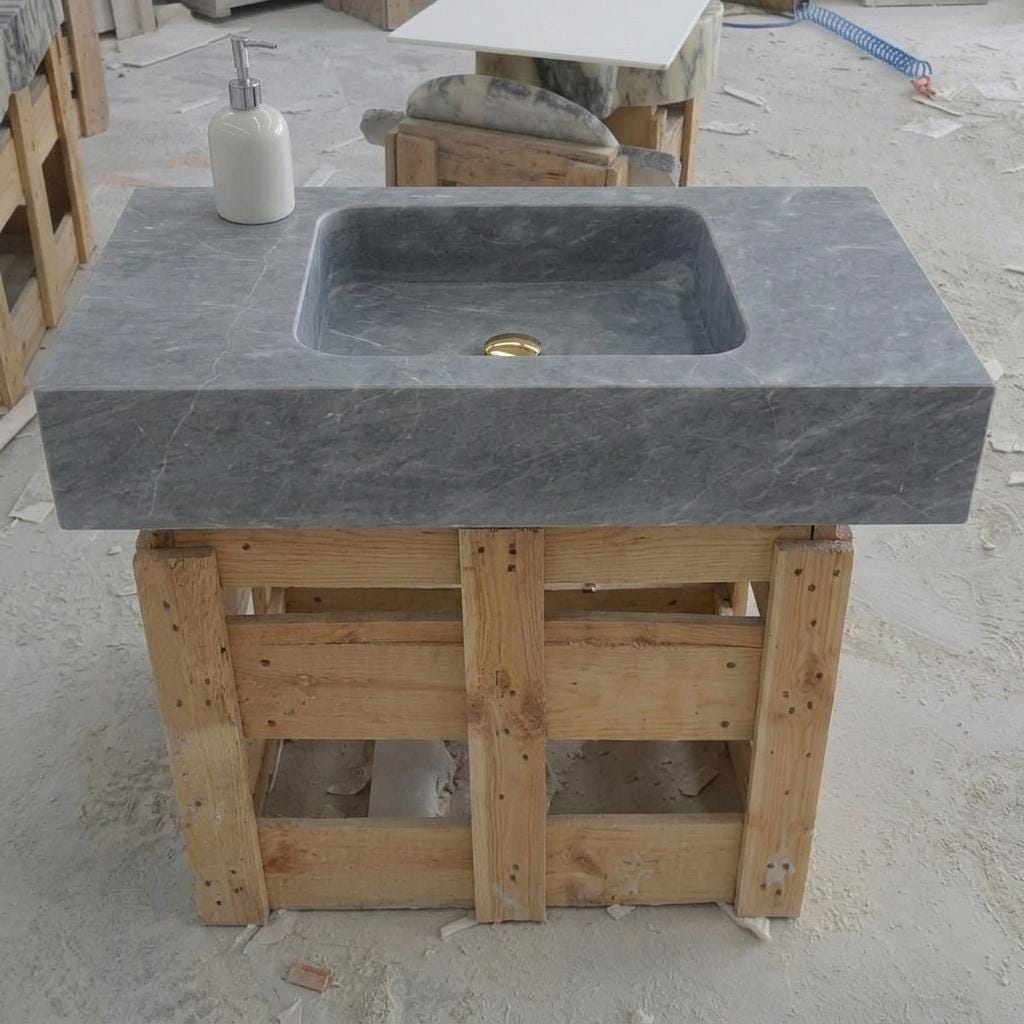 Thundra Gray Marble square vessel sink — eye-level view (photo 20)