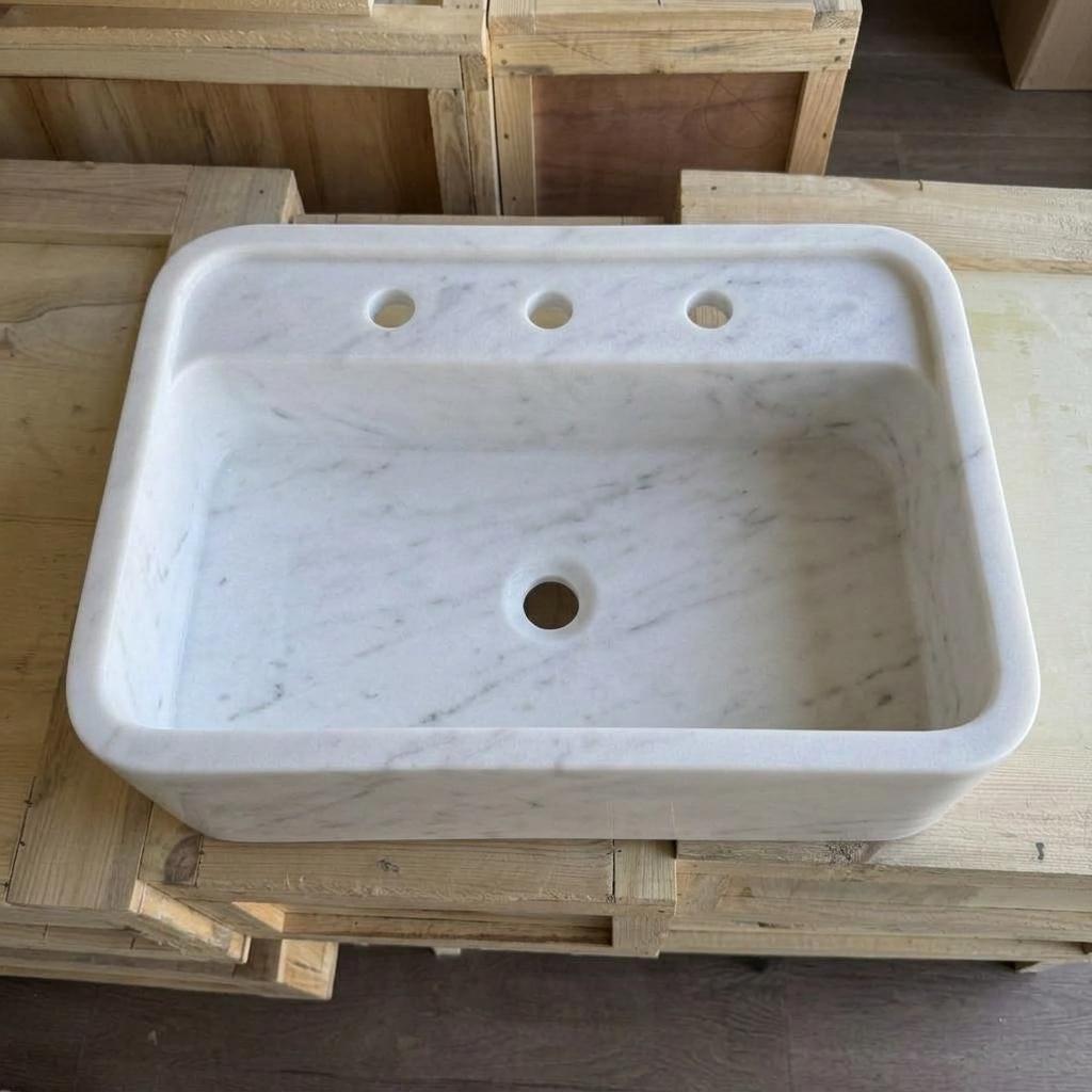 Handcarved Carrara marble vessel sink by Marblyart, custom made to order — photo 10 of 13