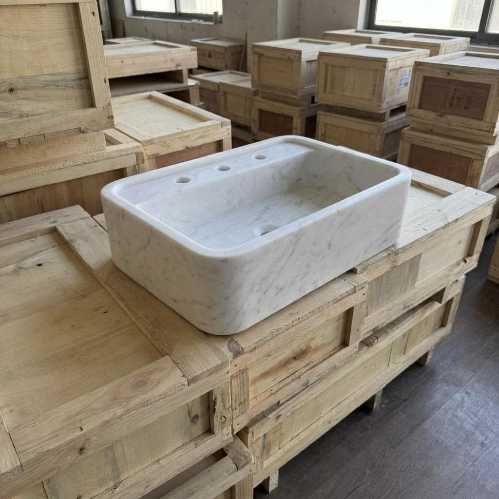 Handcarved Carrara marble vessel sink by Marblyart, custom made to order — photo 9 of 13