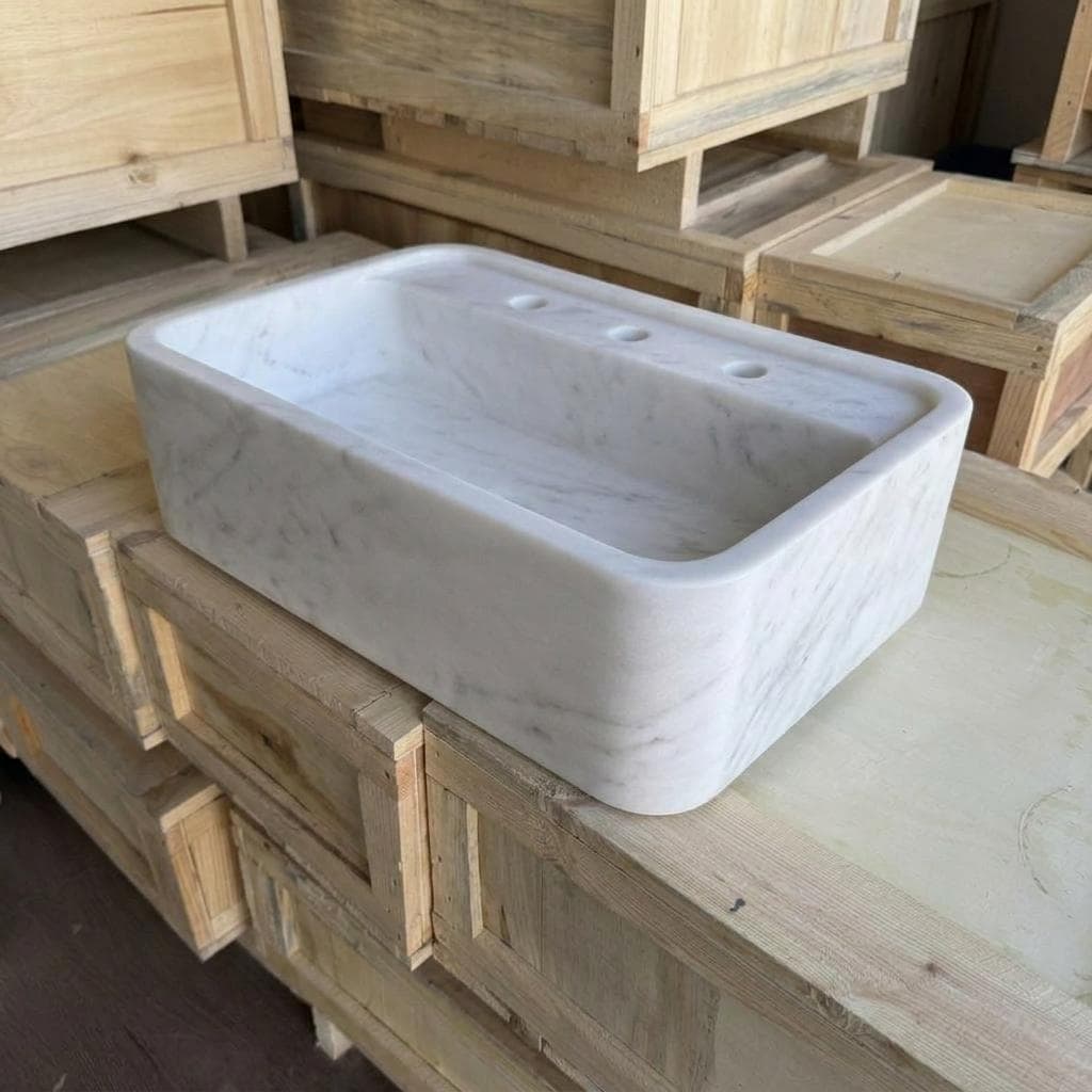 Handcarved Carrara marble vessel sink by Marblyart, custom made to order — photo 11 of 13